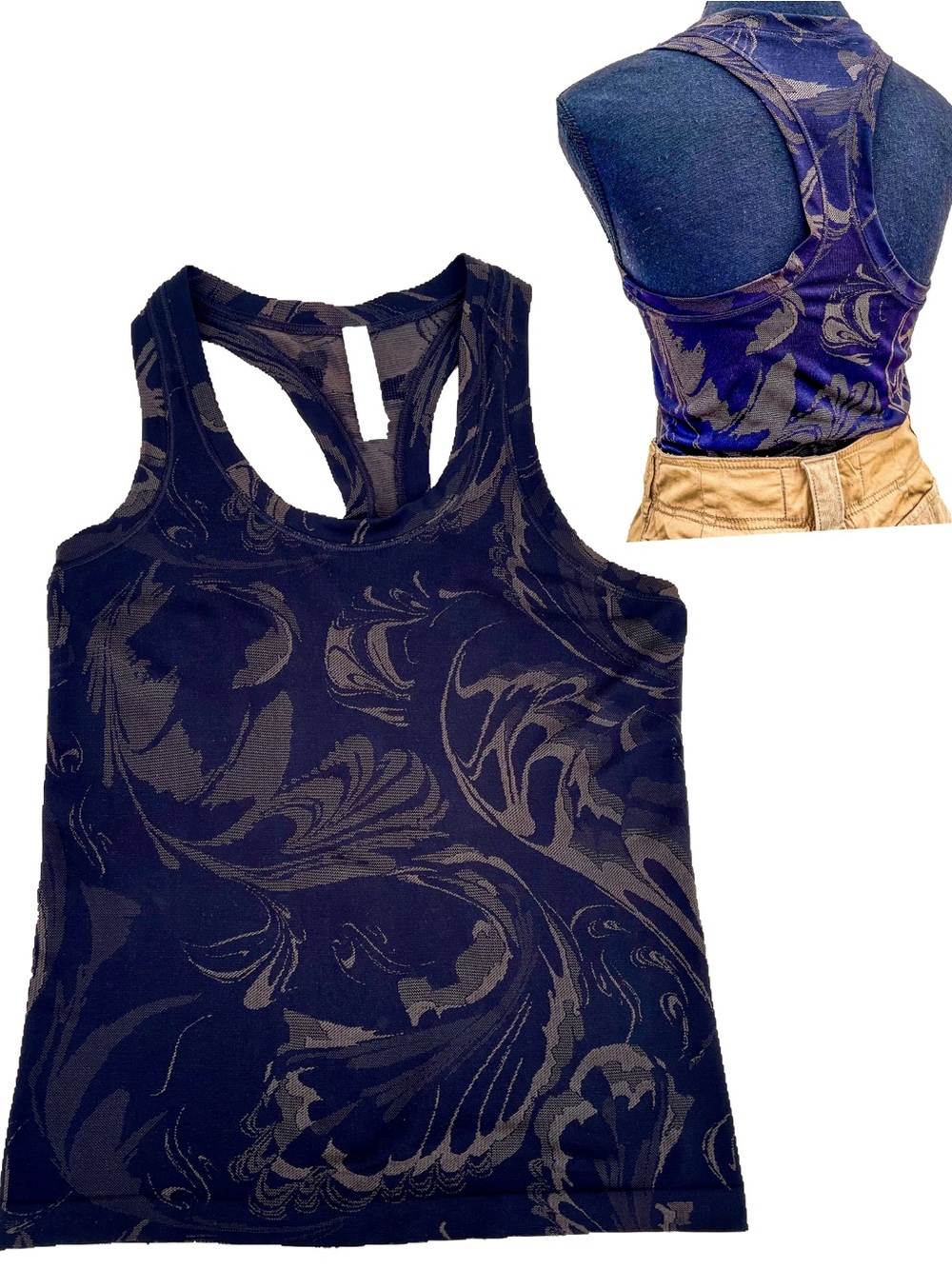 Athleta Momentum Tank Black Paisley Seamless Racerback XS EUC